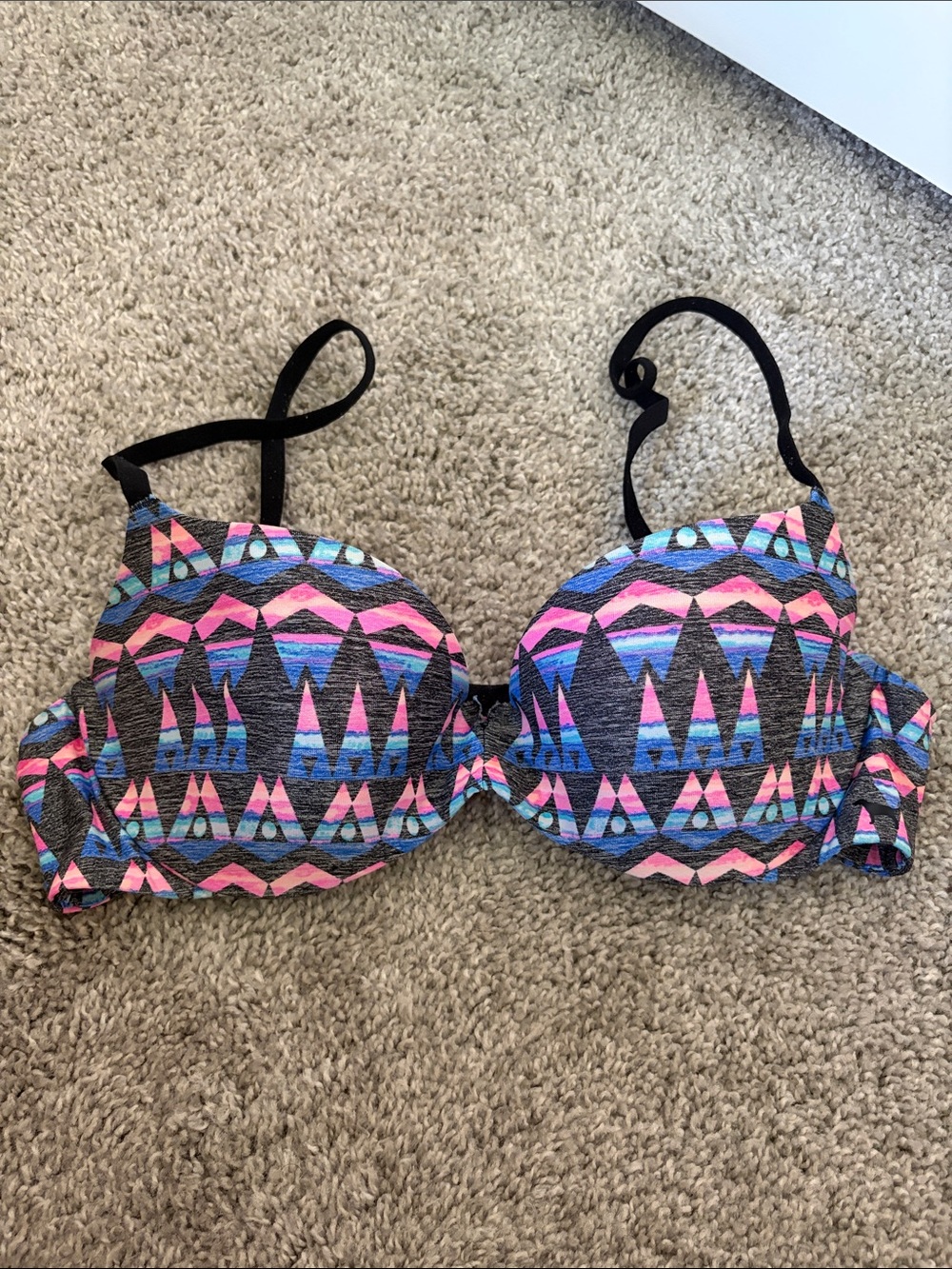 PINK Victoria's Secret Pink & Blue Geometric Push-Up Bra